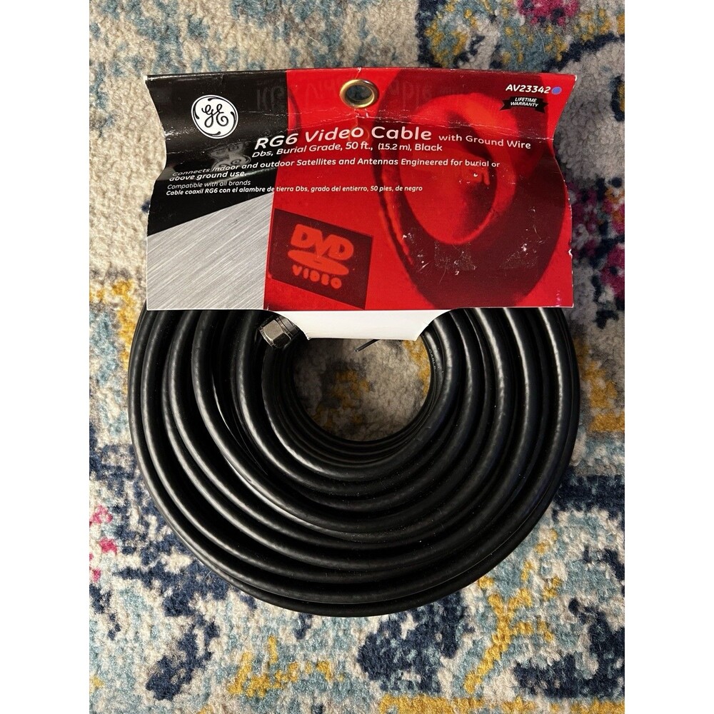 GE 50FT Outdoor RG6 Coaxial Cable Digital Coax - AV, CableTV, Antenna, Satellite